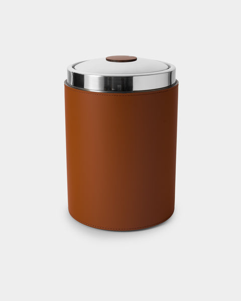 RUDI - Perry Leather Lidded Wastepaper Bin - Brown - ABASK - 