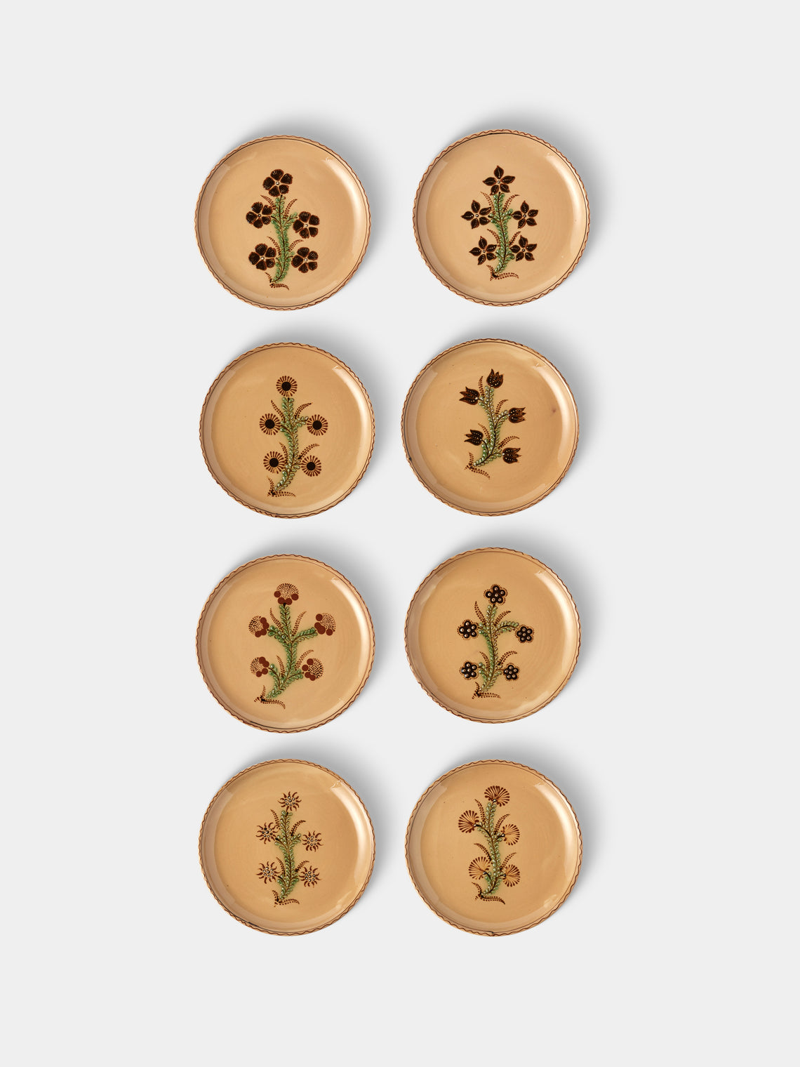 Poterie d’Évires - Flowers Hand-Painted Ceramic Plates – 9.5in/24cm (Set of 8) - Cream - ABASK - 
