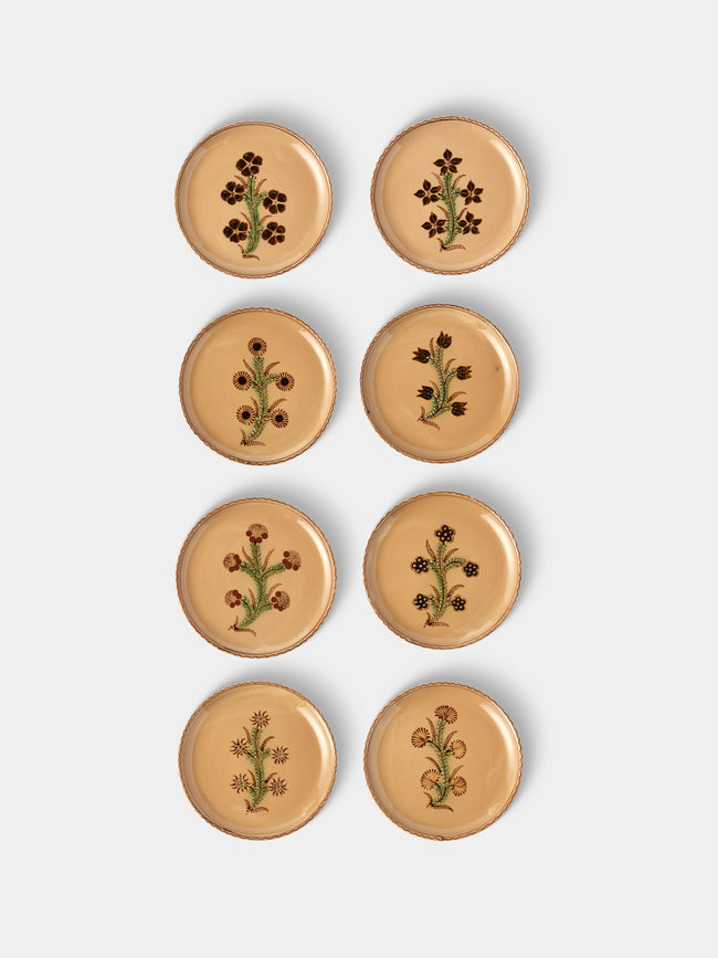 Poterie d’Évires - Flowers Hand-Painted Ceramic Plates – 9.5in/24cm (Set of 8) - Cream - ABASK - 