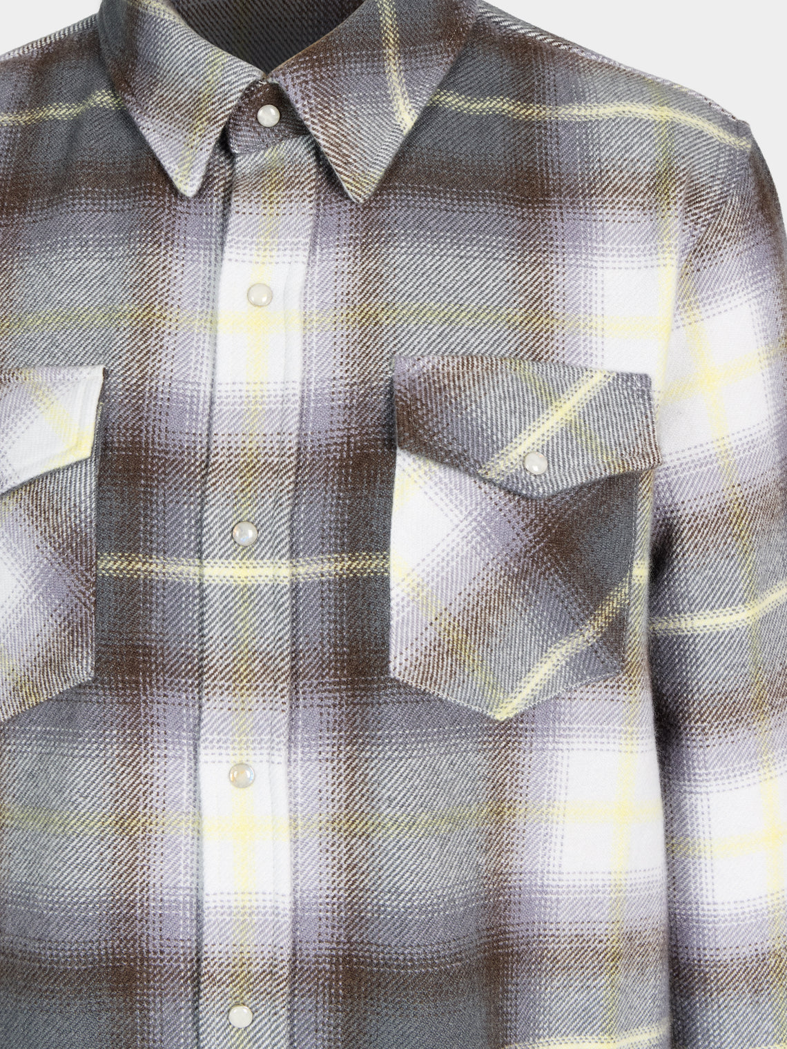 God's True Cashmere - Pewter Shadow Plaid Cashmere Shirt | Size: M - Gray - ABASK
