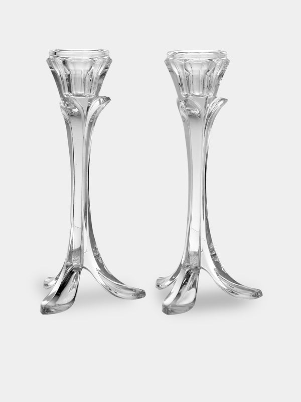Antique and Vintage - Mid-Century Daum Crystal Candlesticks (Set of 2) - Clear - ABASK - 