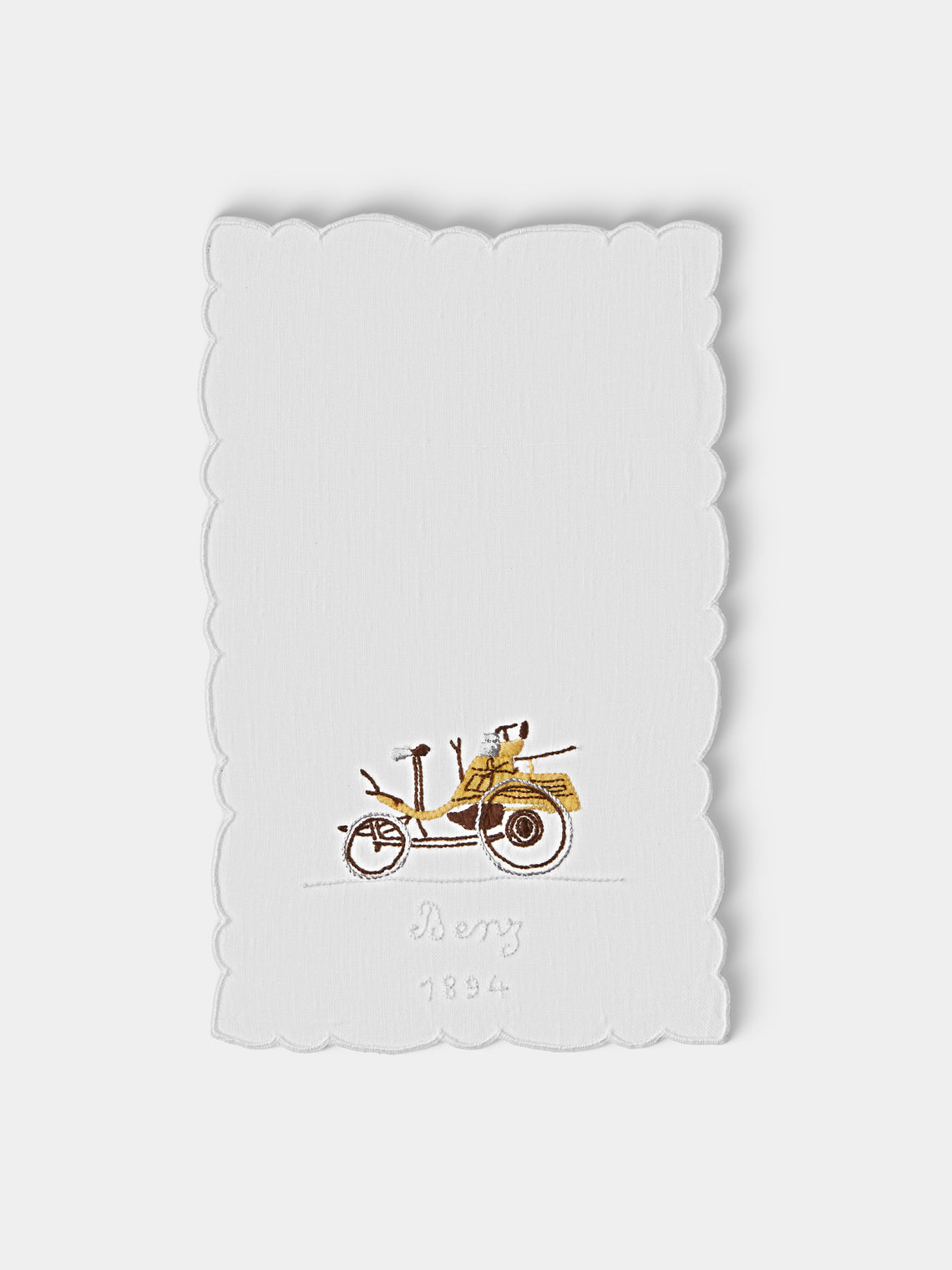 Taf Firenze - | Set of 6 | Retro Car Hand-Embroidered Linen Cocktail Napkins - White - ABASK