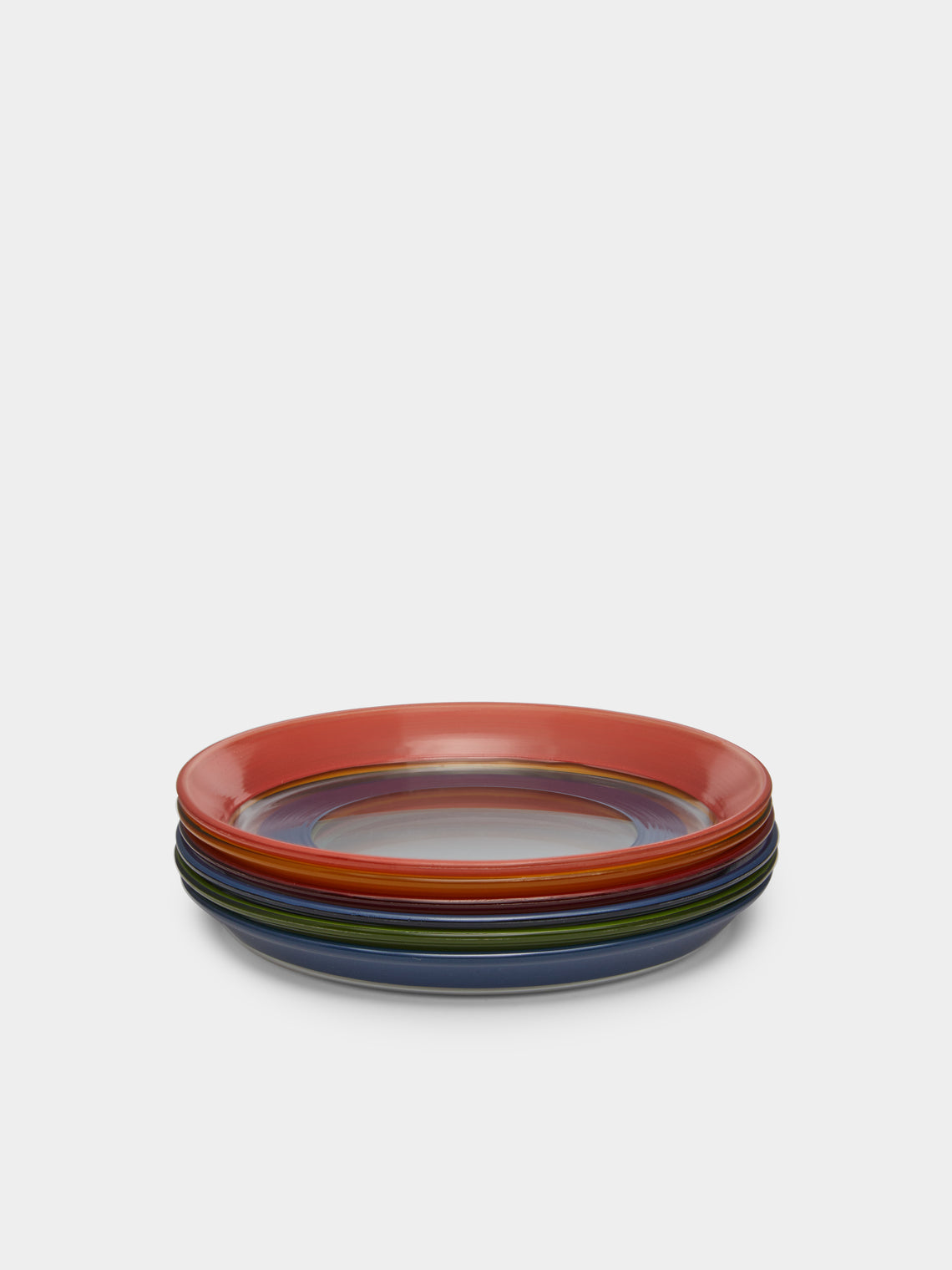 Los Vasos de Agua Clara - Stripe Hand-Painted Glass Bread Plates (Set of 6) -  - ABASK