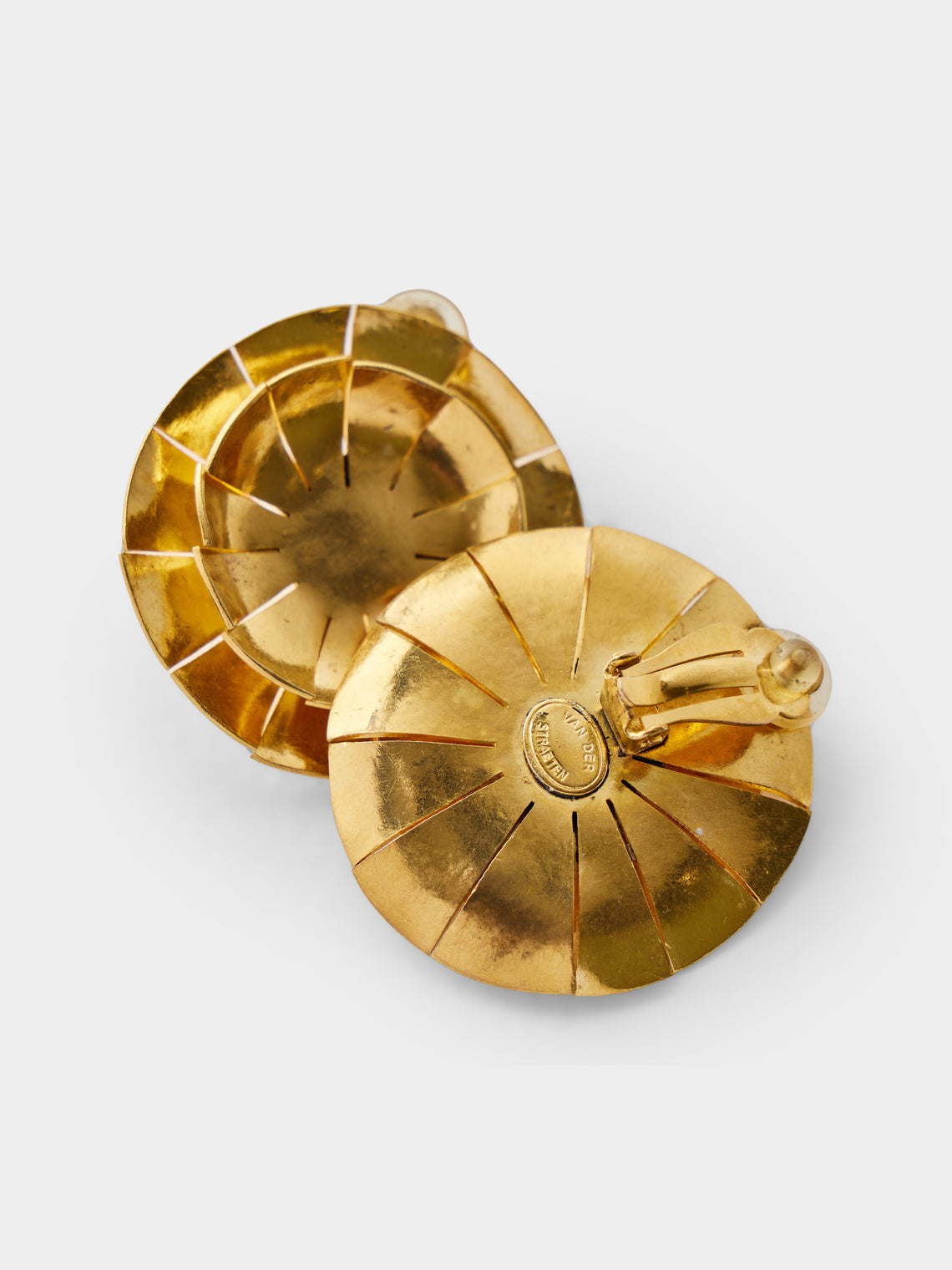 Mahnaz Collection - Vintage Hervé Van der Straeten Gilded Brass Double Sphere Clip-On Earrings - Gold - ABASK