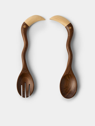 CasaLatina - Lara Toucan Hand-Carved Hardwood Salad Servers - Brown - ABASK - 