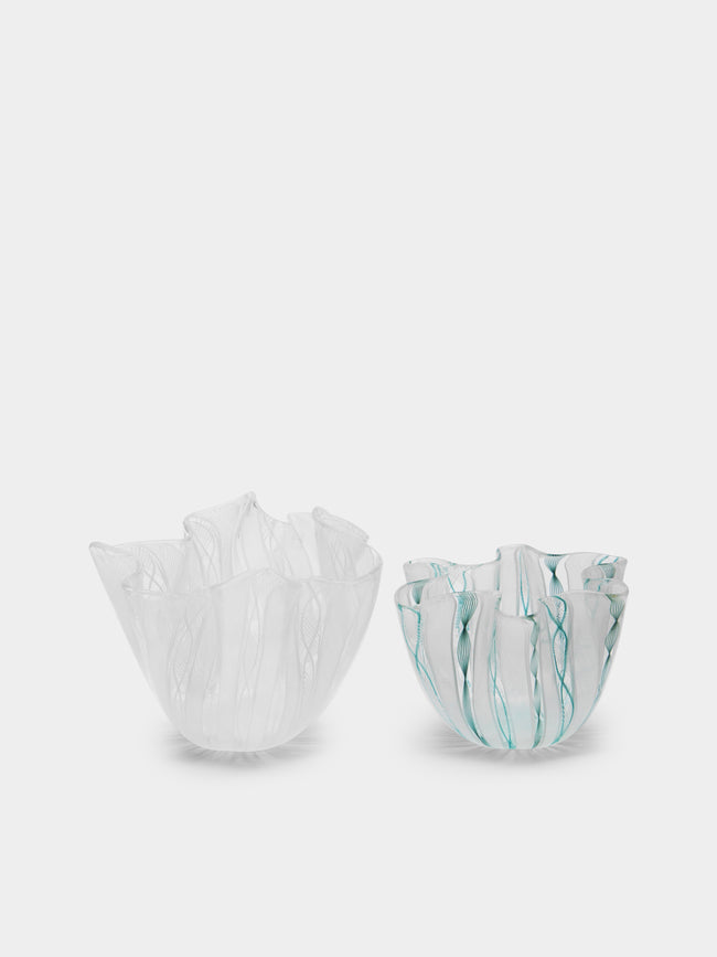 1950s Venini Fazzoletto Hand-Blown Murano Glass Vases (Set of 2)