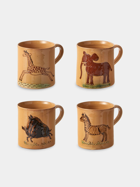 Poterie d’Évires - Animals Hand-Painted Ceramic Mugs (Set of 4) - Cream - ABASK - 