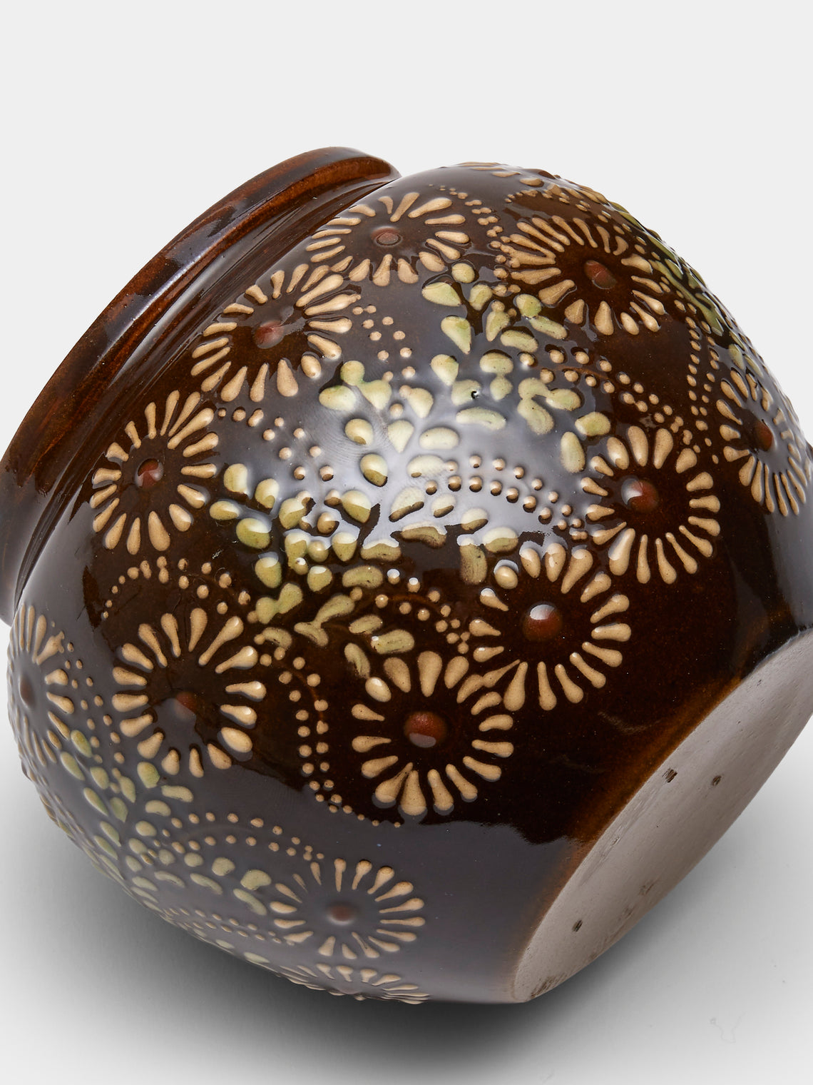 Poterie d’Évires - Flowers Hand-Painted Ceramic Vase (5in/13cm) - Dark brown - ABASK