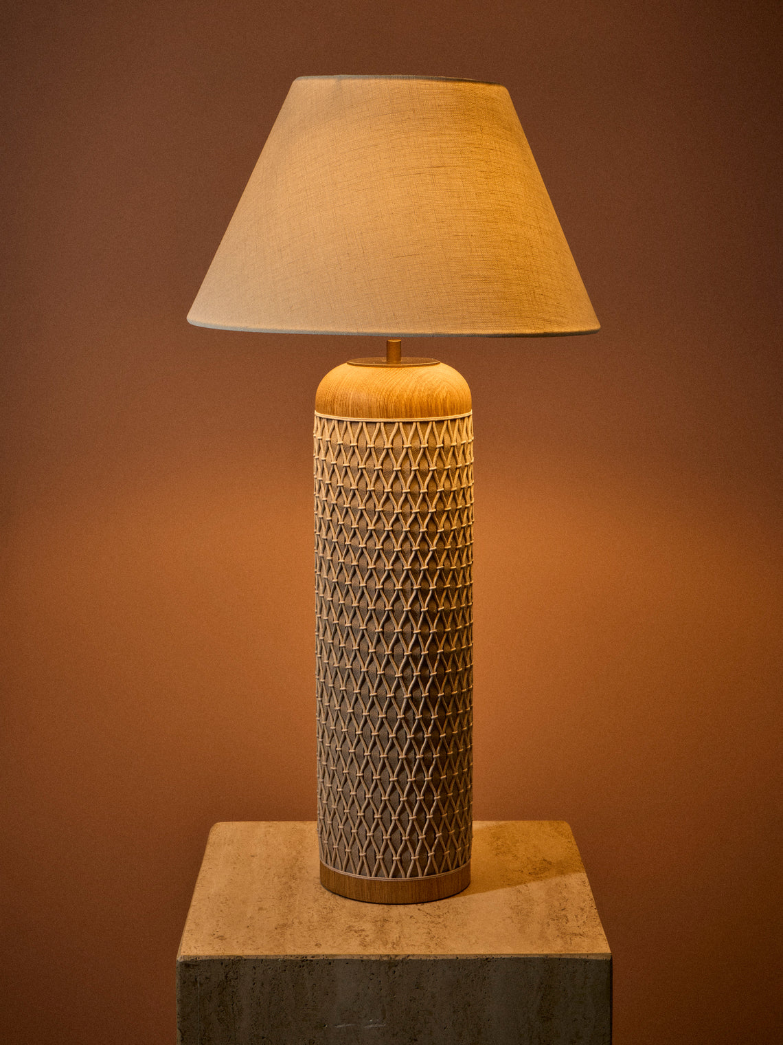 Aimee Betts - Ricasso Barrel Oak and Leather Tall Table Lamp - Gray - ABASK