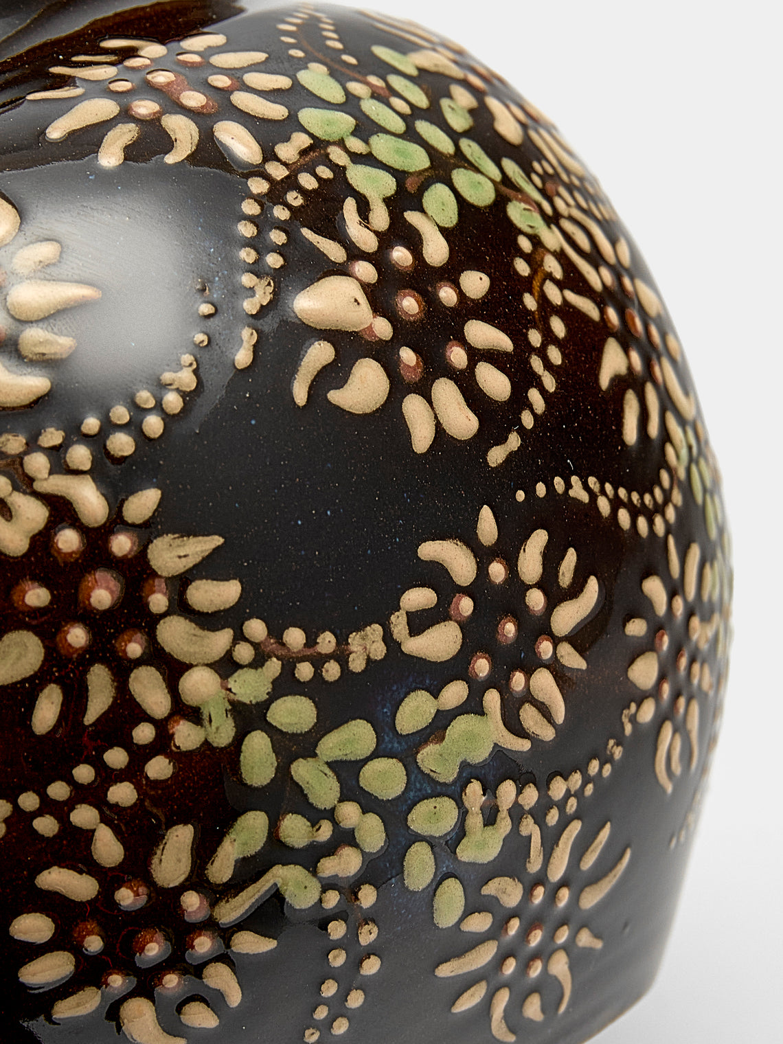 Poterie d’Évires - Flowers Hand-Painted Ceramic Vase - Dark brown - ABASK