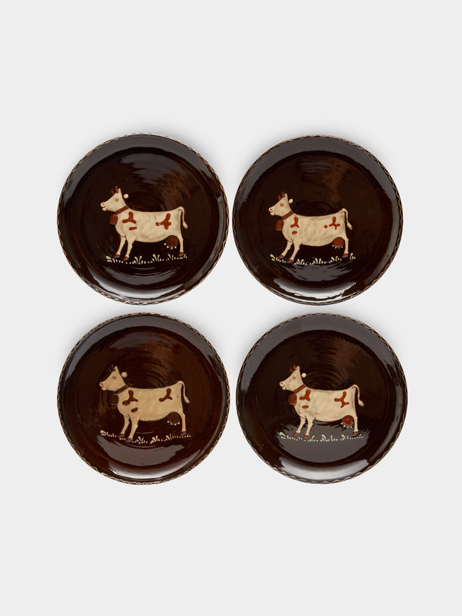 Poterie d’Évires - Cows Hand-Painted Ceramic Dinner Plates (Set of 4) -  - ABASK - 