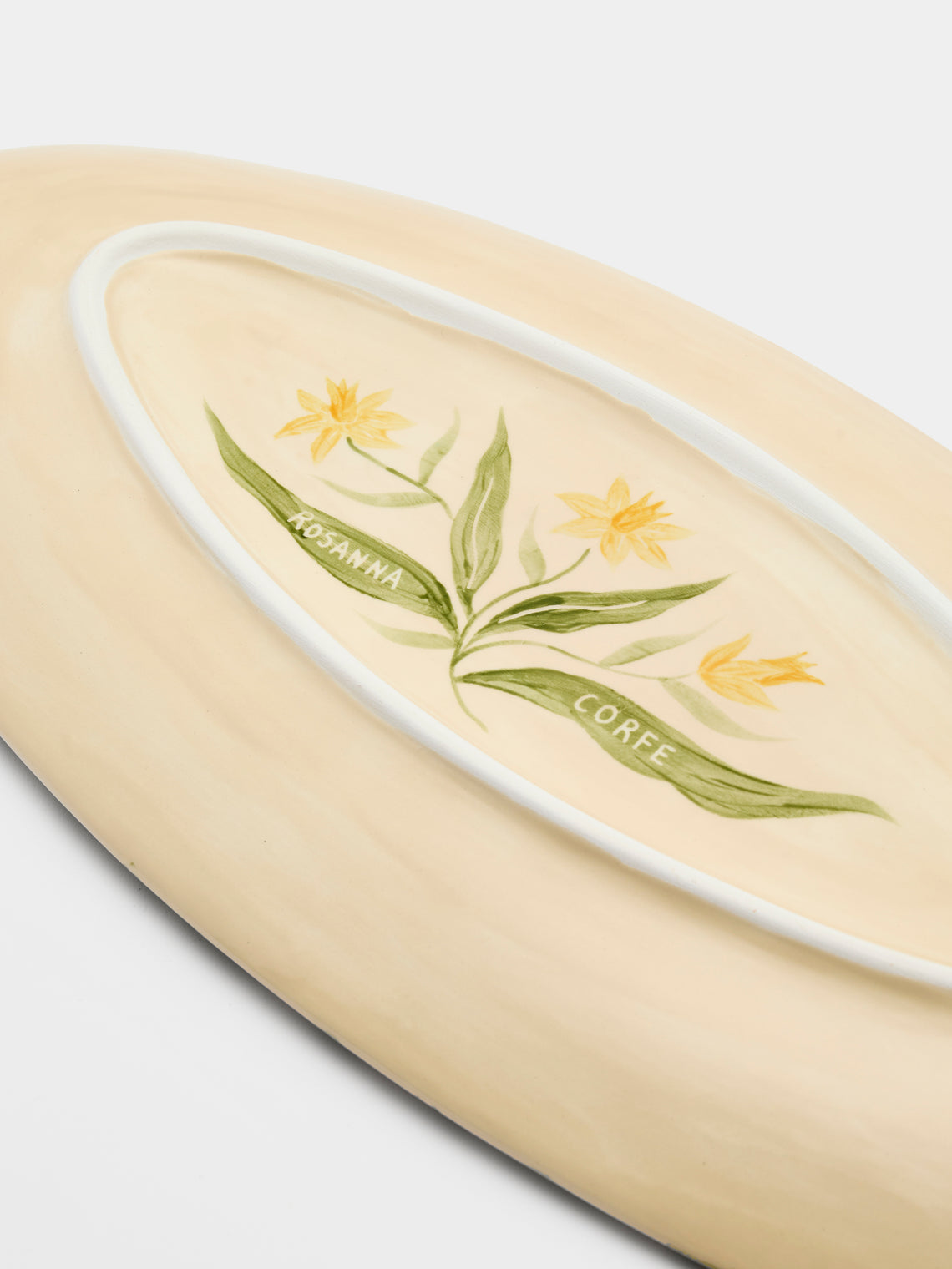 Rosanna Corfe - Doves and Daffodils Hand-Painted Ceramic Large Oval Platter - Cream - ABASK