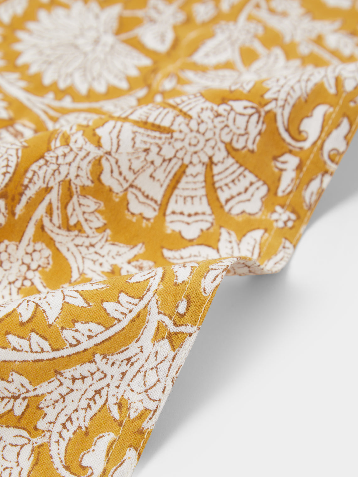 Chamois - | Set of 8 | Paradise Block-Printed Cotton Napkins - Yellow - ABASK