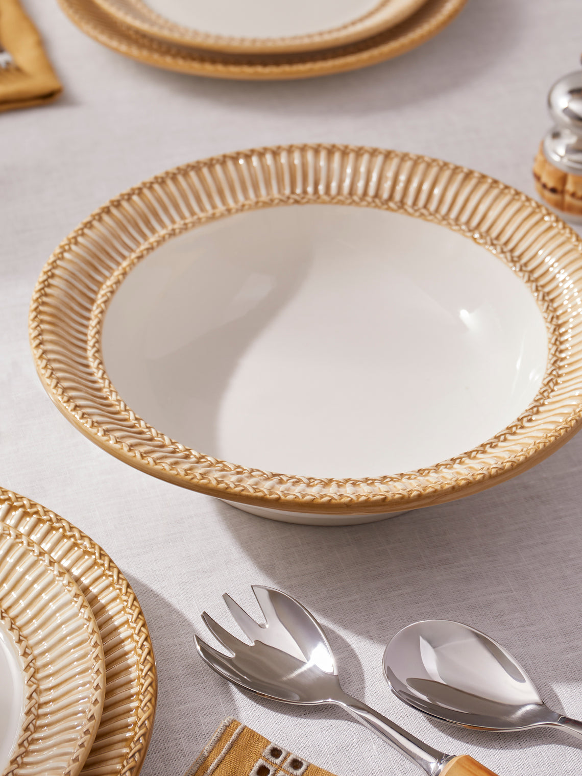 Tessalume Ceramiche - Wicker Hand-Painted Ceramic Large Salad Bowl - White - ABASK