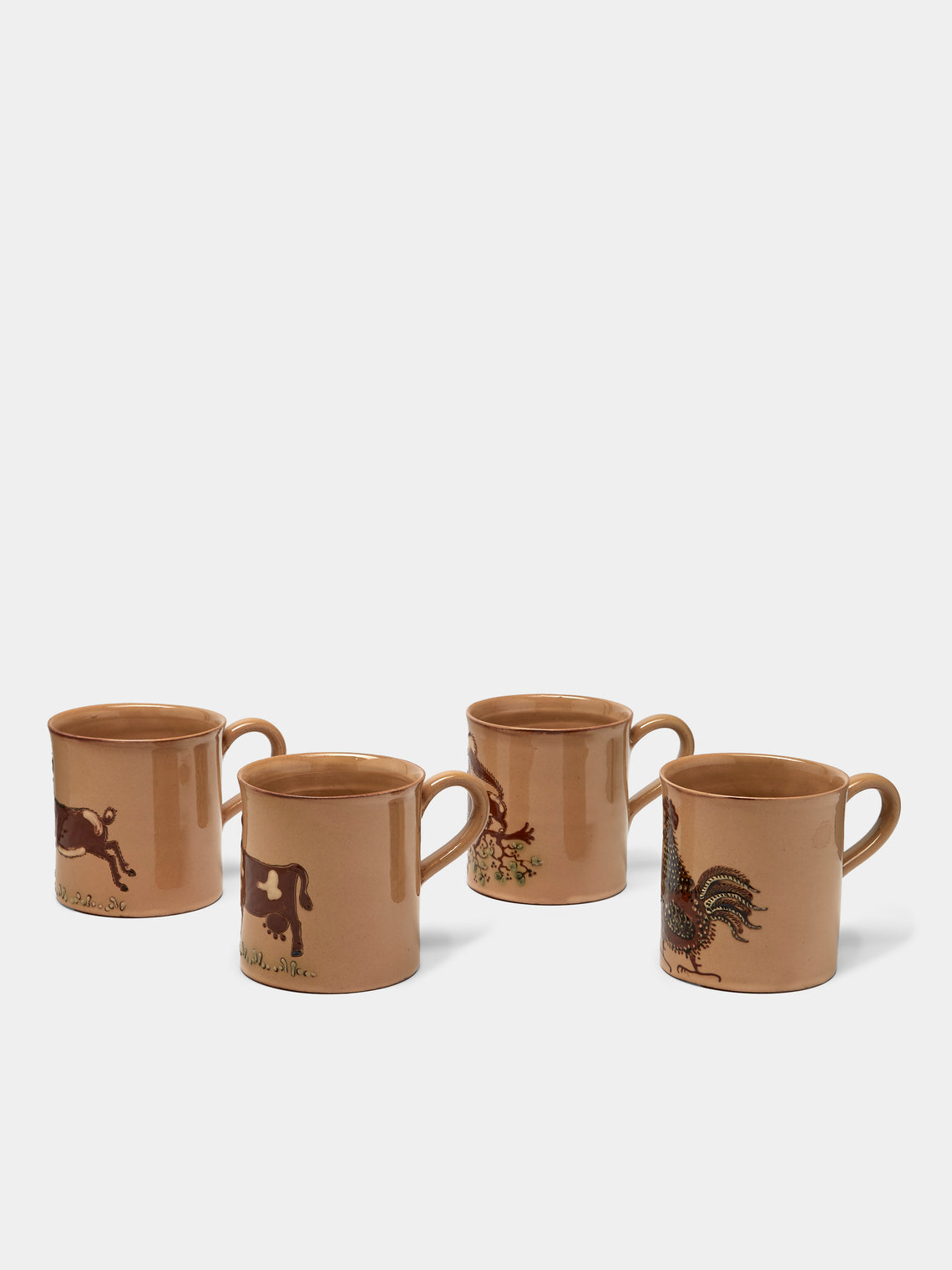 Poterie d’Évires - Animals Hand-Painted Ceramic Mugs (Set of 4) - Cream - ABASK