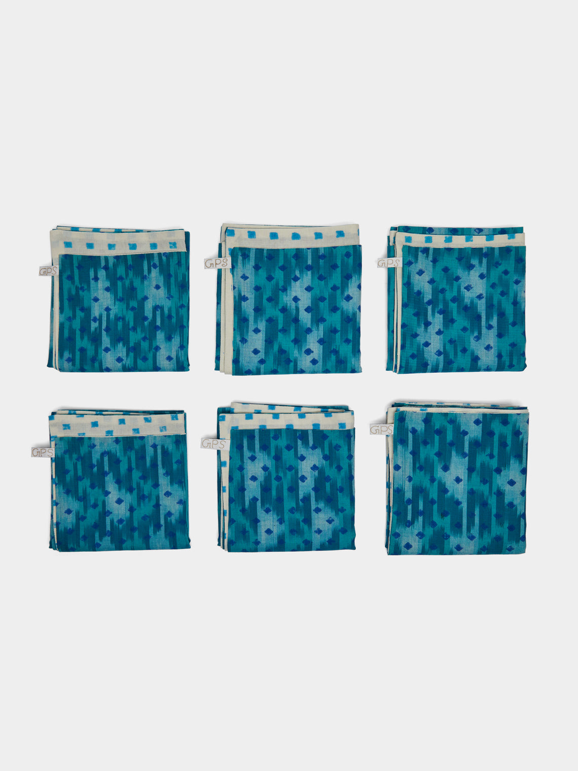 Gregory Parkinson - Aqua Ikat Block-Printed Cotton Napkins (Set of 6) - Multiple - ABASK