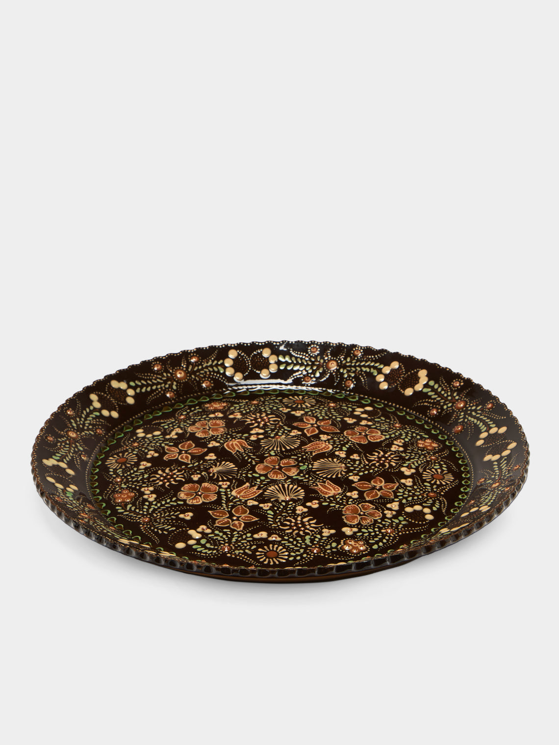 Poterie d’Évires - Flowers Hand-Painted Ceramic Large Platter - Dark brown - ABASK