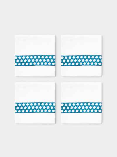The Table Love - The Rattan Weave Hand-Embroidered Linen Napkins (Set of 4) - Teal - ABASK - 