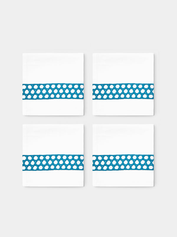 The Table Love - The Rattan Weave Hand-Embroidered Linen Napkins (Set of 4) - Teal - ABASK - 