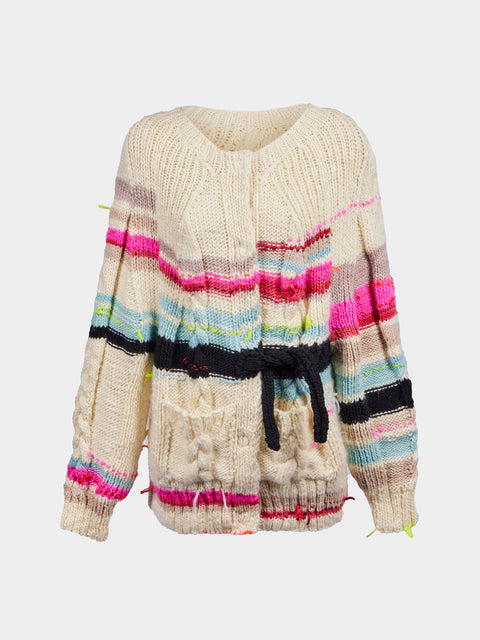 La Fetiche - Ultraviolet Hand-Knitted Wool Cardigan | Size: S - Cream - ABASK - 