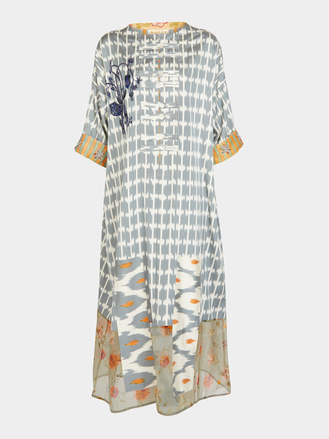 Nazzy Beglari - Shibori Ikat Silk Kaftan Dress | One Size - Multiple - ABASK - 