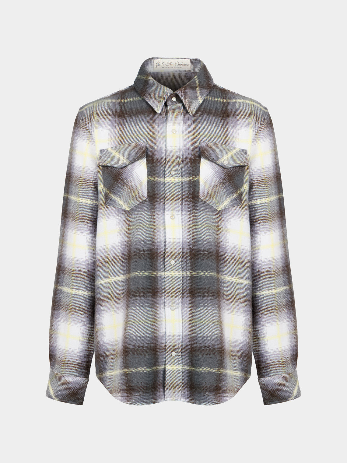 God's True Cashmere - Pewter Shadow Plaid Cashmere Shirt | Size: M - Gray - ABASK - 