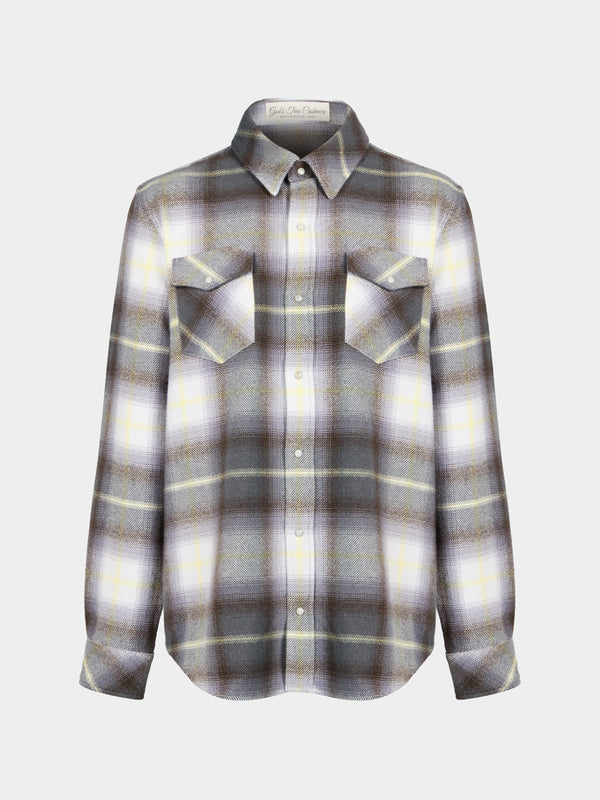 God's True Cashmere - Pewter Shadow Plaid Cashmere Shirt | Size: M - Gray - ABASK - 