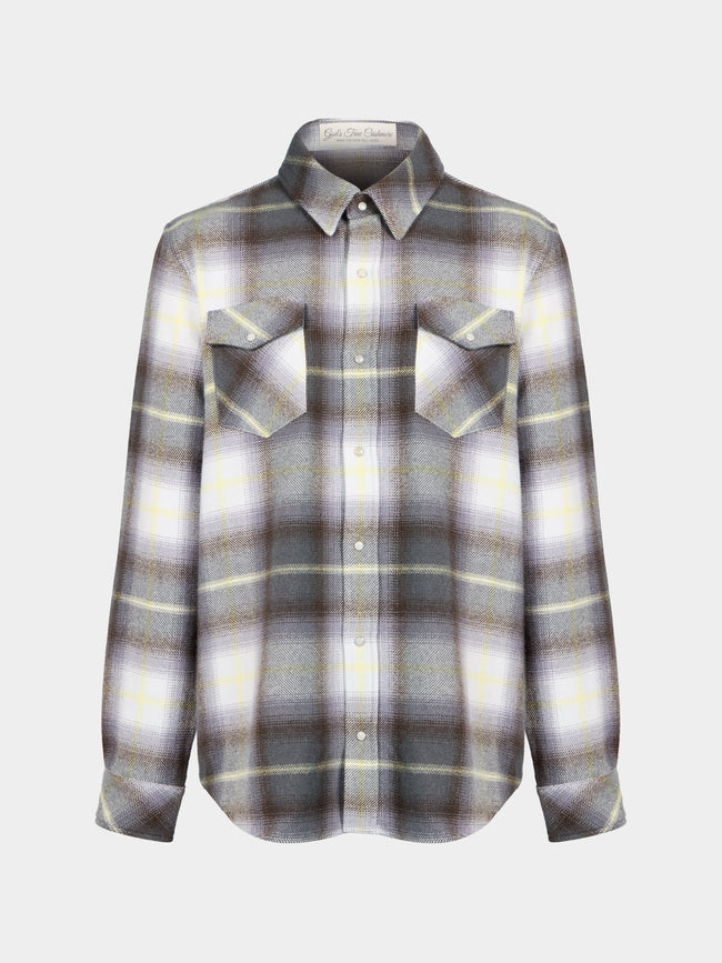 God's True Cashmere - Pewter Shadow Plaid Cashmere Shirt | Size: M - Gray - ABASK - 