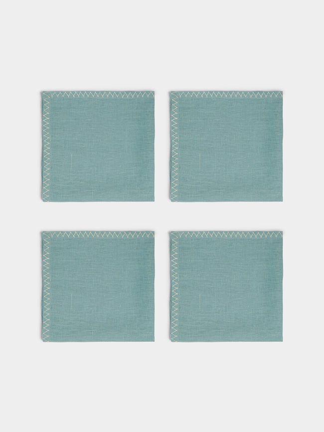 Malaika - Zigzag Hand-Embroidered Linen Napkins (Set of 4) -  - ABASK