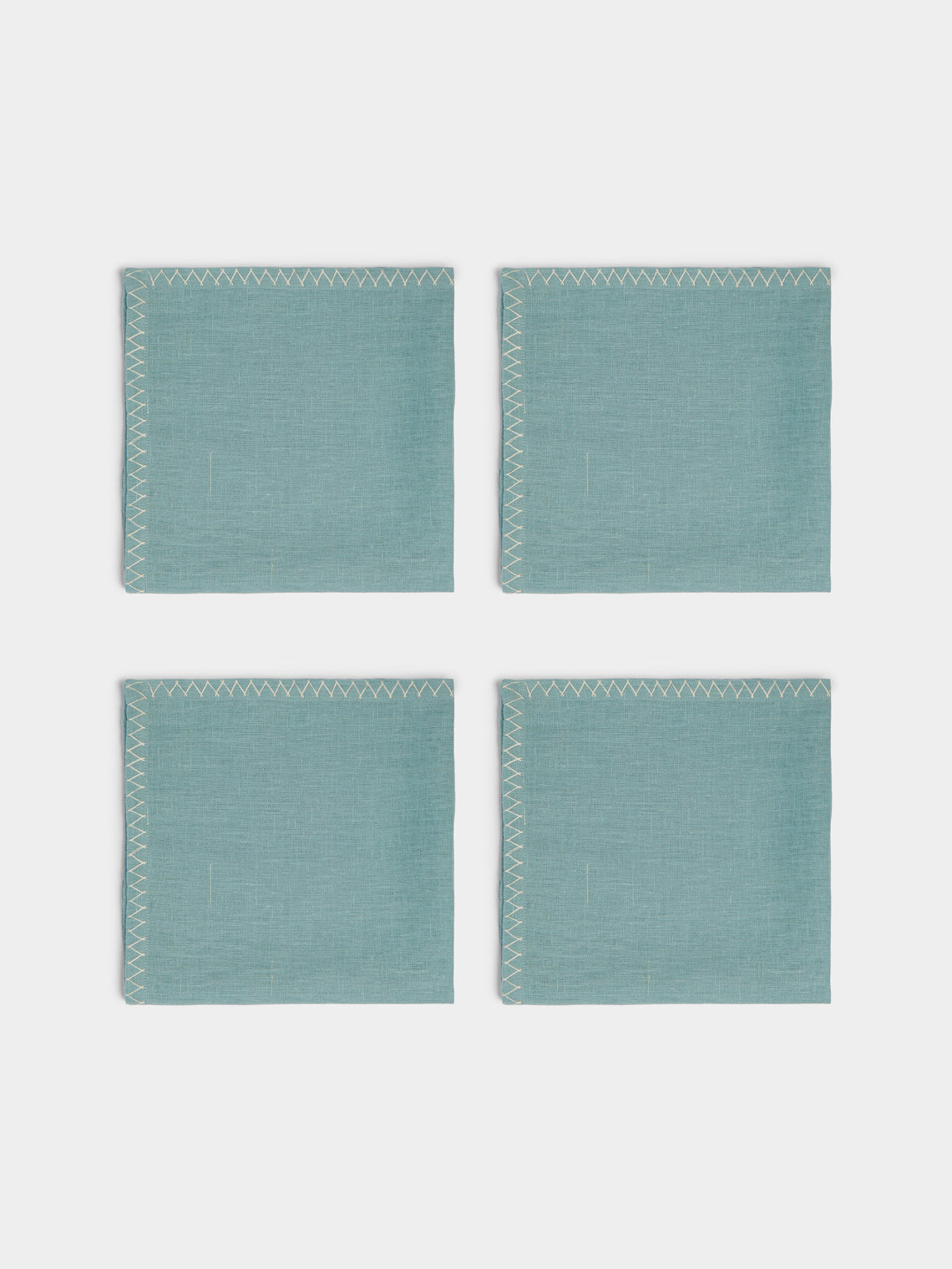 Anut - Zigzag Hand-Embroidered Linen Napkins (Set of 4) -  - ABASK