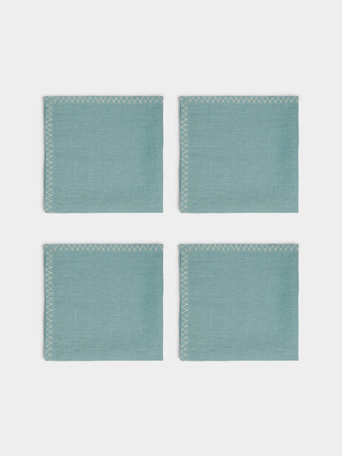Anut - Zigzag Hand-Embroidered Linen Napkins (Set of 4) -  - ABASK