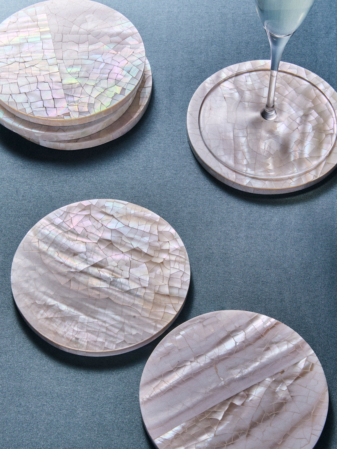 Objet Luxe - | Set of 6 | Mother-of-Pearl Coasters - Ivory - ABASK
