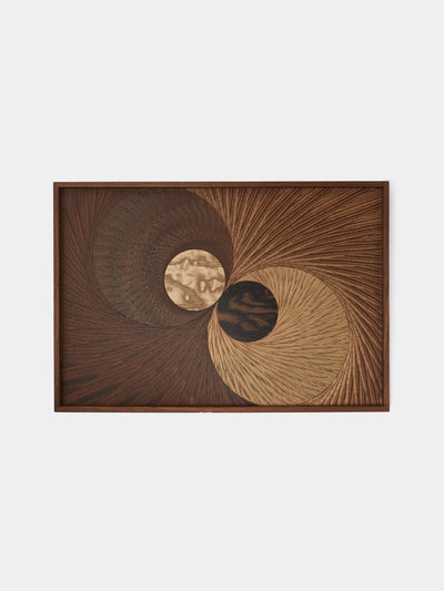 Mori Kougei - Flying Bird Poke Marquetry Wood Tray (14.5in/36.5cm) - Brown - ABASK - 