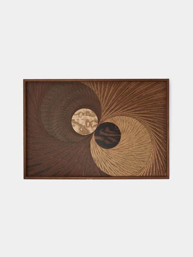 Mori Kougei - Flying Bird Poke Marquetry Wood Tray (14.5in/36.5cm) - Brown - ABASK - 