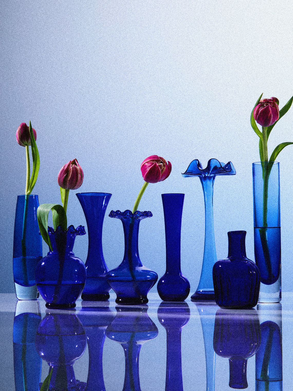 Antique and Vintage - Mid-Century Glass Bud Vases (Set of 8) - Blue - ABASK
