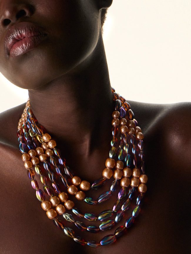 Mahnaz Collection - Women's Vintage 1950 Schiaparelli Five-Strand Beaded Necklace - Multiple - ABASK