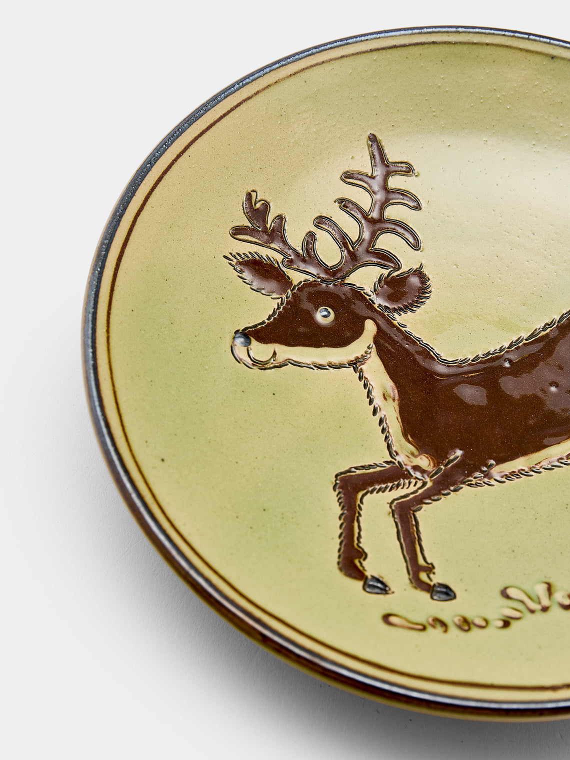 Poterie d’Évires - Animals Hand-Painted Ceramic Small Raised Plates (Set of 6) - Green - ABASK