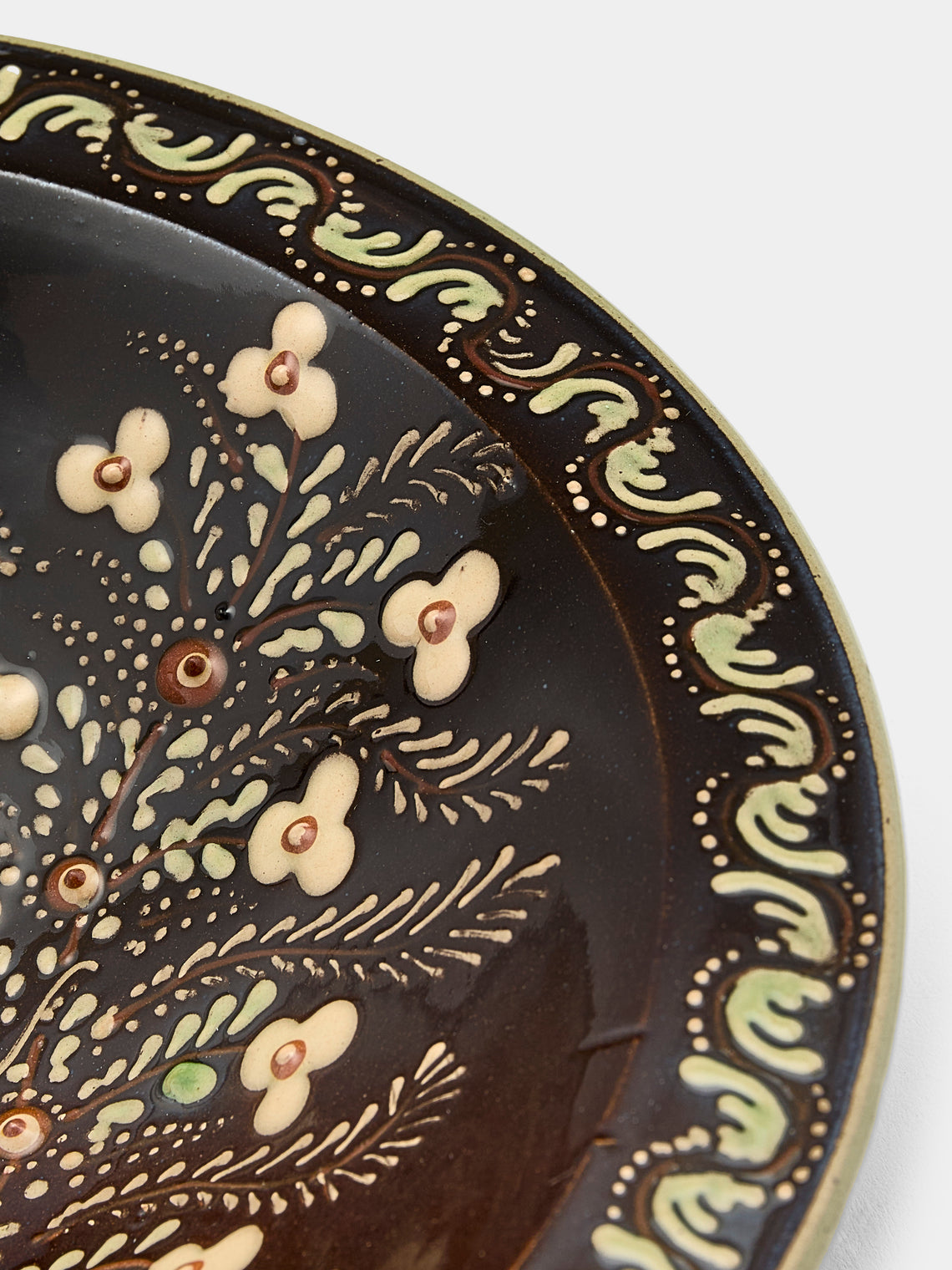 Poterie d’Évires - Birds Hand-Painted Ceramic Small Serving Bowl - Dark brown - ABASK