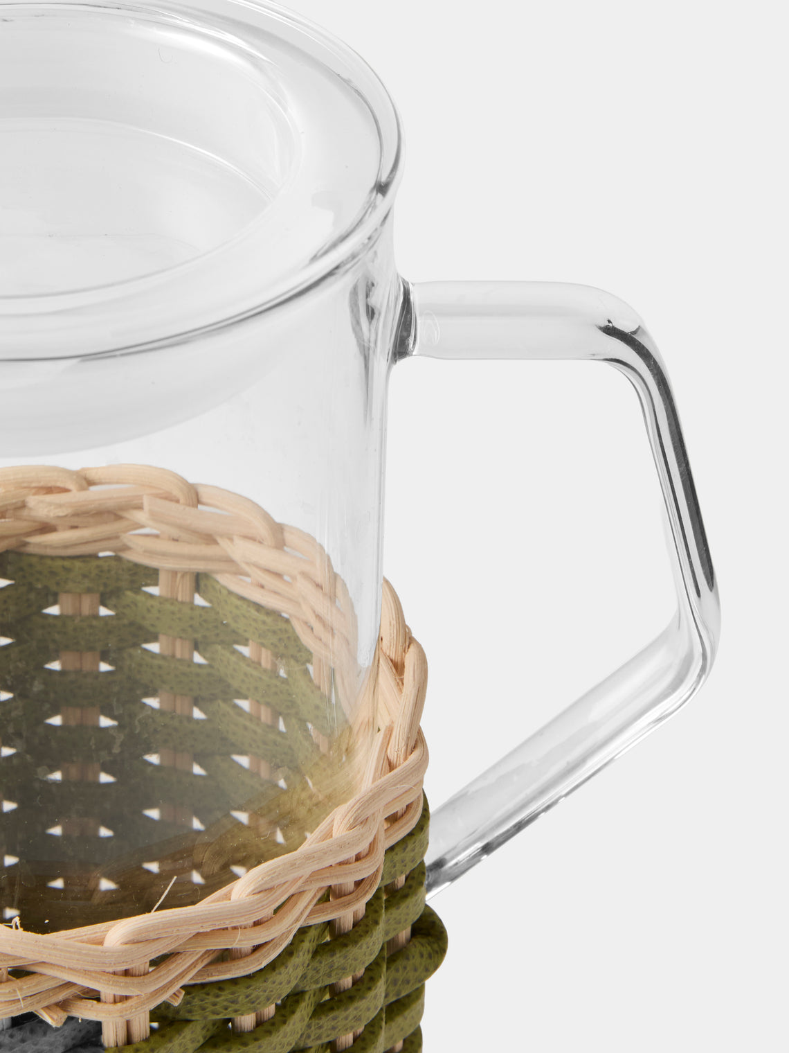 Pigment France - Marseille Leather and Rattan Glass Pitcher (42oz/1.2L) - Green - ABASK