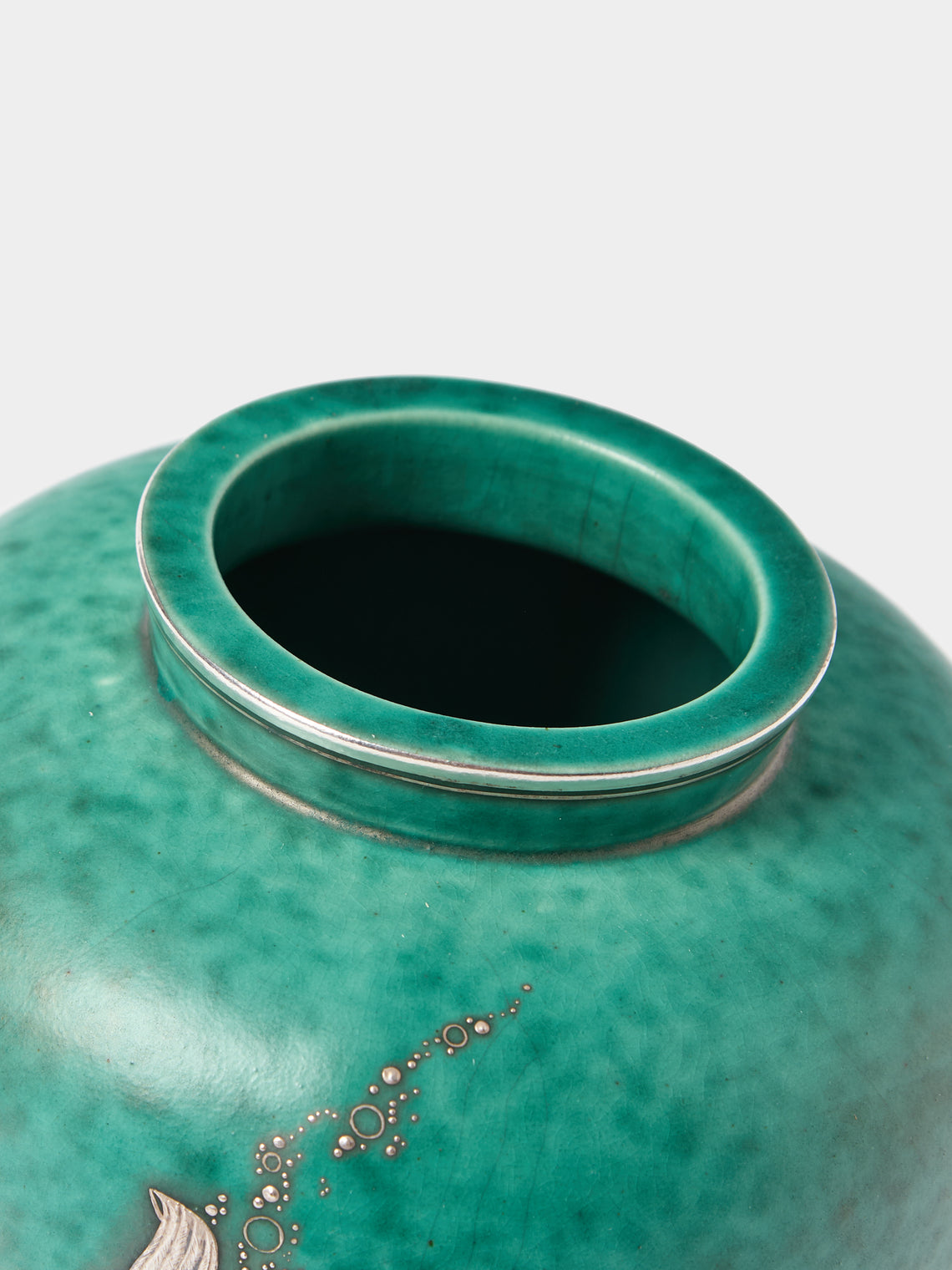 Antique and Vintage - 1940 Wilhelm Kåge Argenta Fish Stoneware Vase (6.5in/17cm) - Blue - ABASK