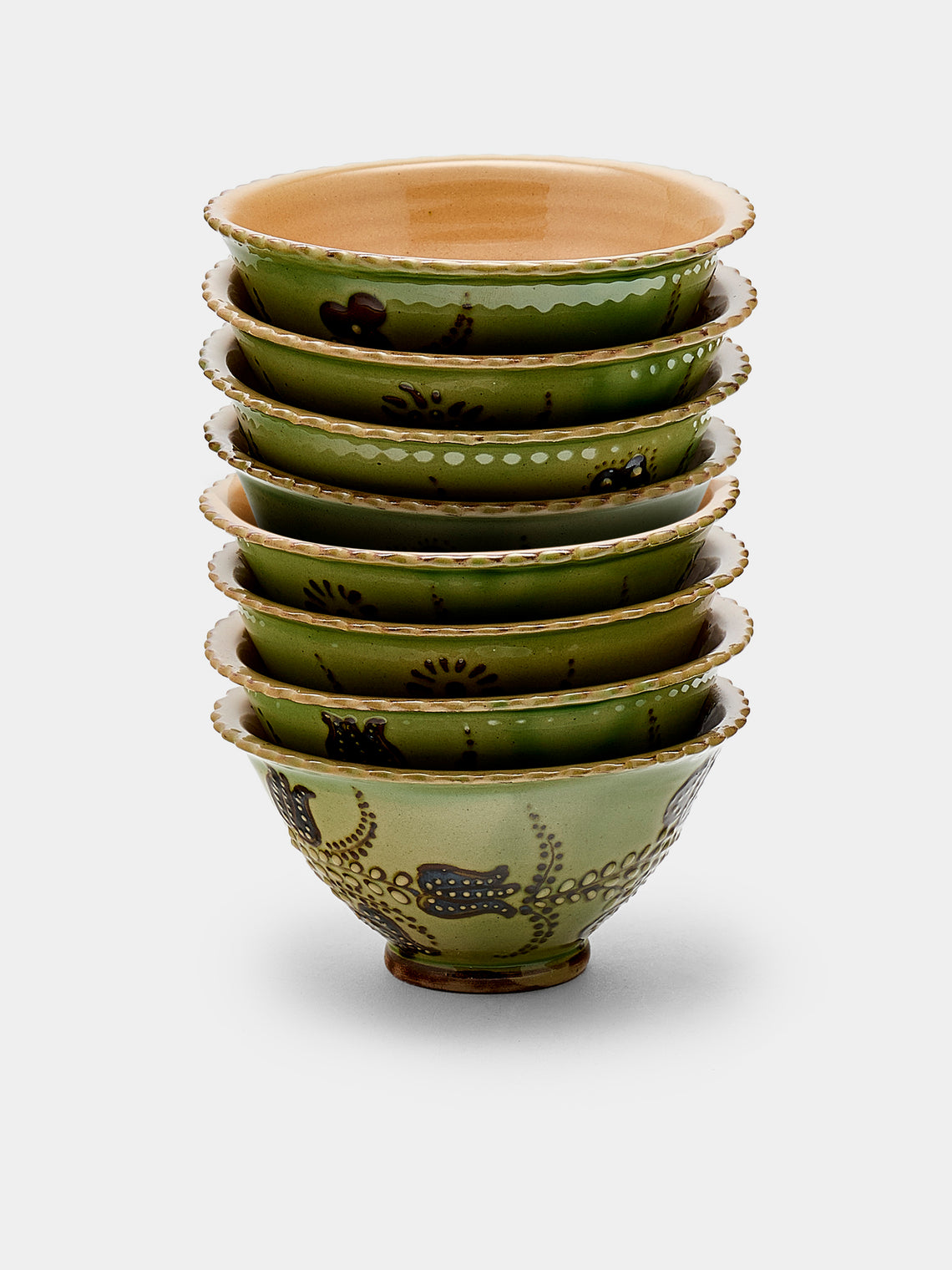 Poterie d’Évires - Flowers Hand-Painted Ceramic Small Fluted Bowls (Set of 8) - Green - ABASK - 