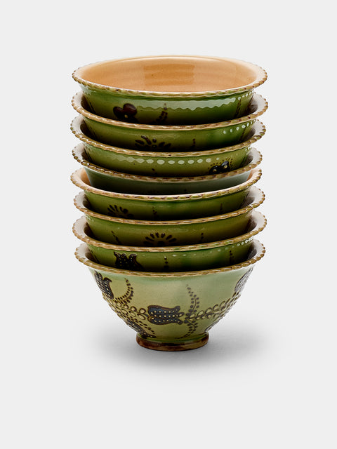 Poterie d’Évires - Flowers Hand-Painted Ceramic Small Fluted Bowls (Set of 8) - Green - ABASK - 