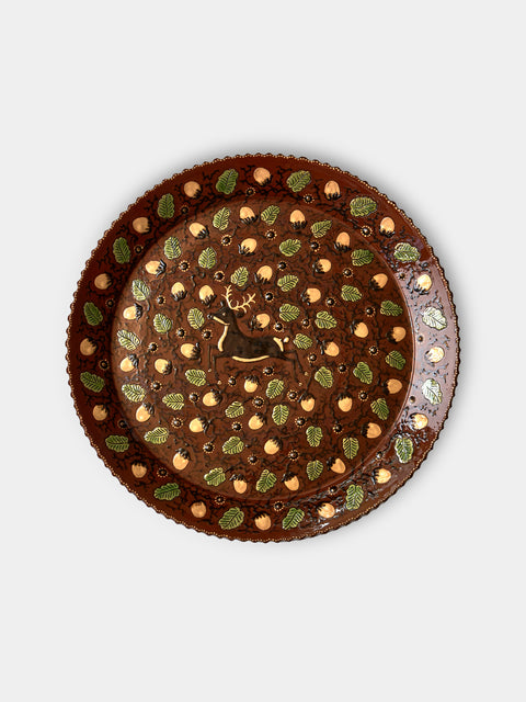 Poterie d’Évires - Deer Hand-Painted Ceramic Large Round Platter - Light brown - ABASK - 