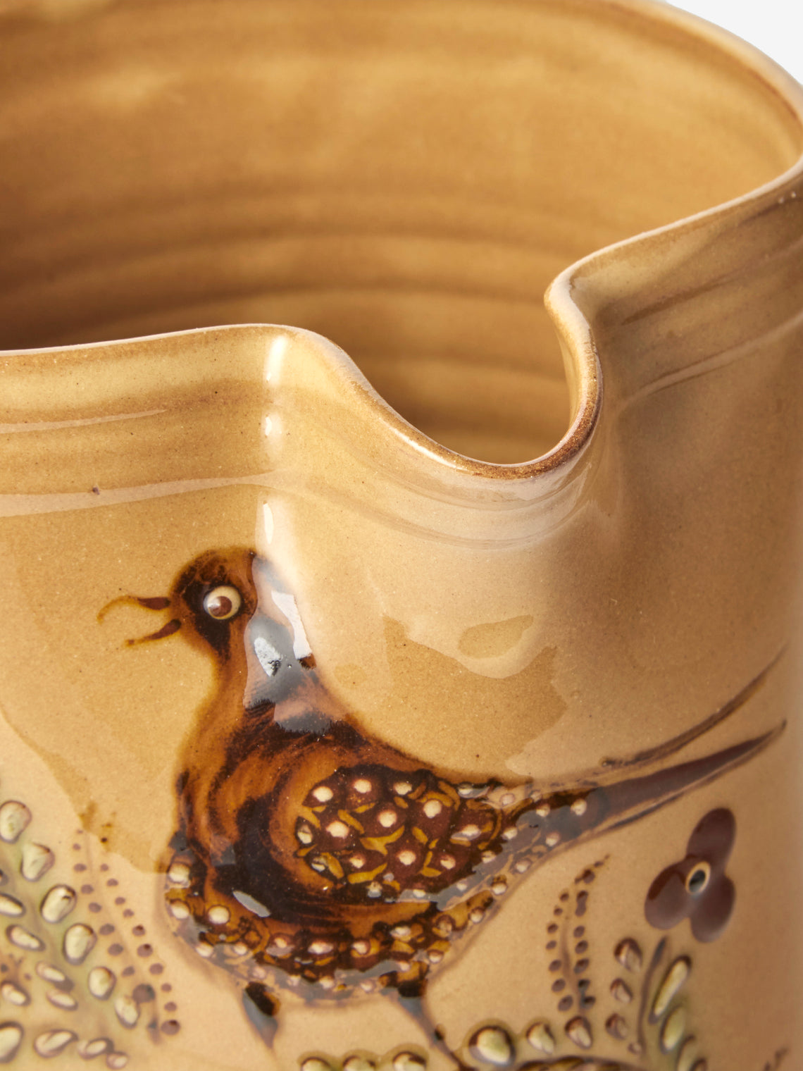 Poterie d’Évires - Birds Hand-Painted Ceramic Straight-Edge Medium Jug - Cream - ABASK