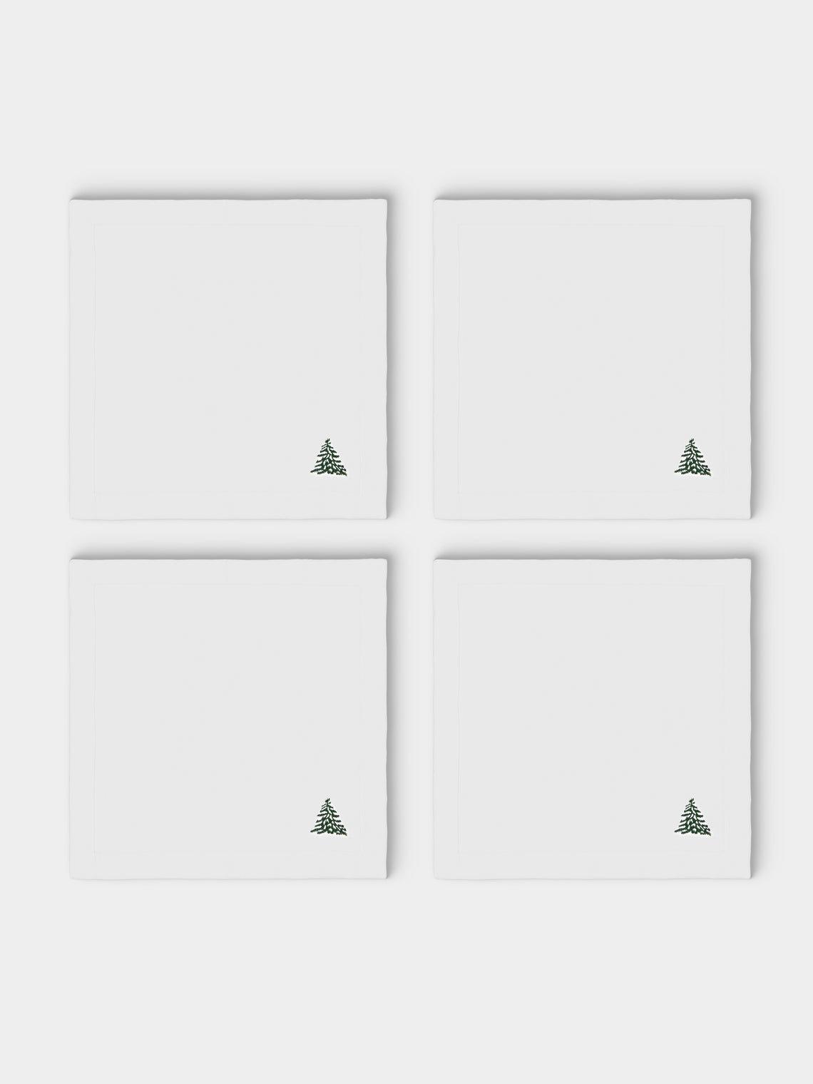 ERI Textiles - | Set of 4 | Winter Forest Hand-Embroidered Linen Napkins - White - ABASK - 