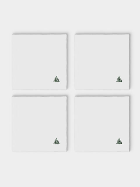 ERI Textiles - | Set of 4 | Winter Forest Hand-Embroidered Linen Napkins - White - ABASK - 