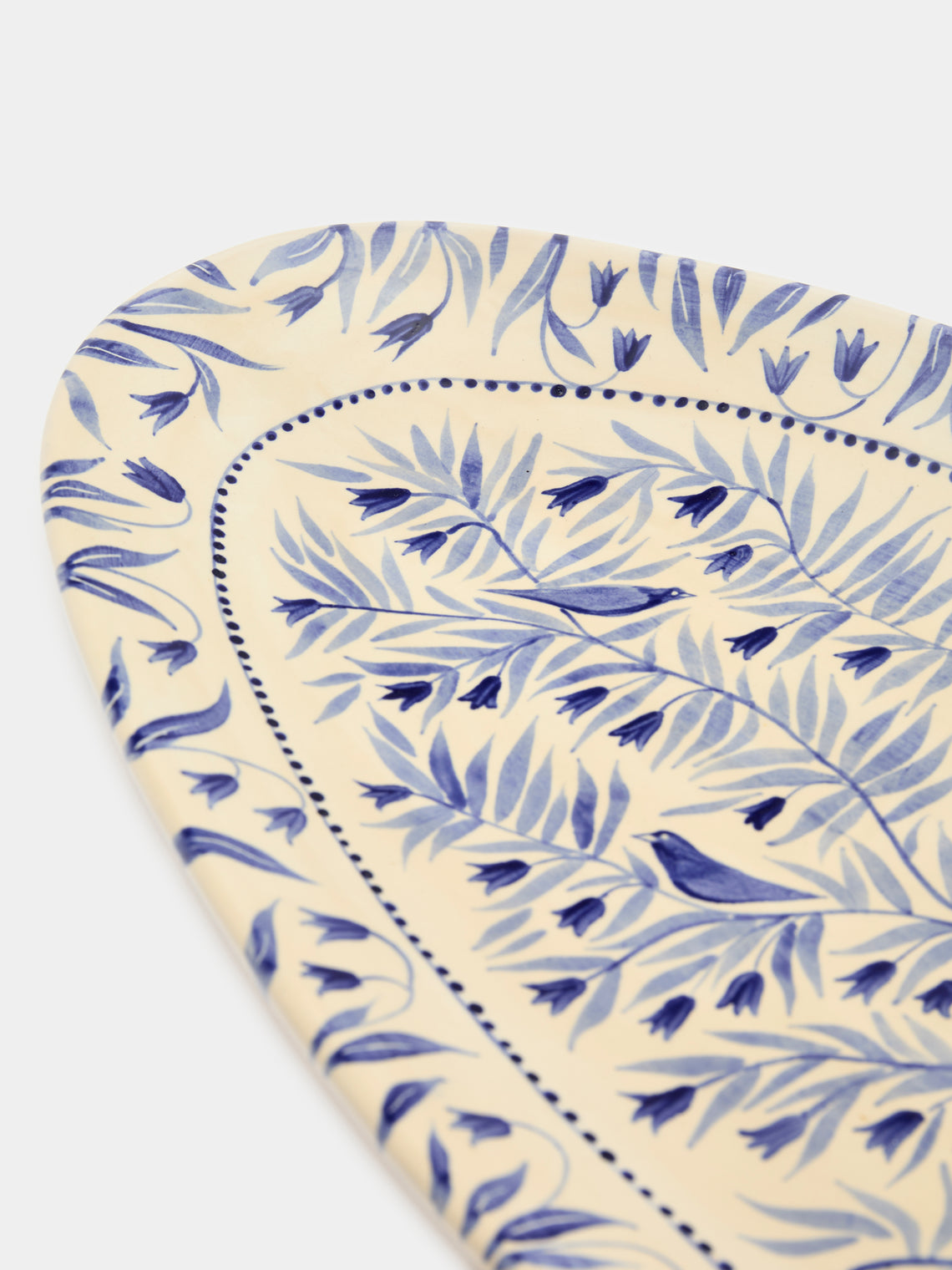 Rosanna Corfe - Birds and Bluebells Hand-Painted Ceramic Large Oval Platter - Cream - ABASK