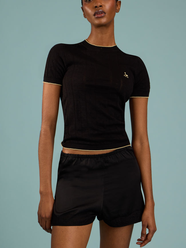 B.B. Wallace - Indiana Cotton Pointelle T-Shirt | Size: S - Black - ABASK