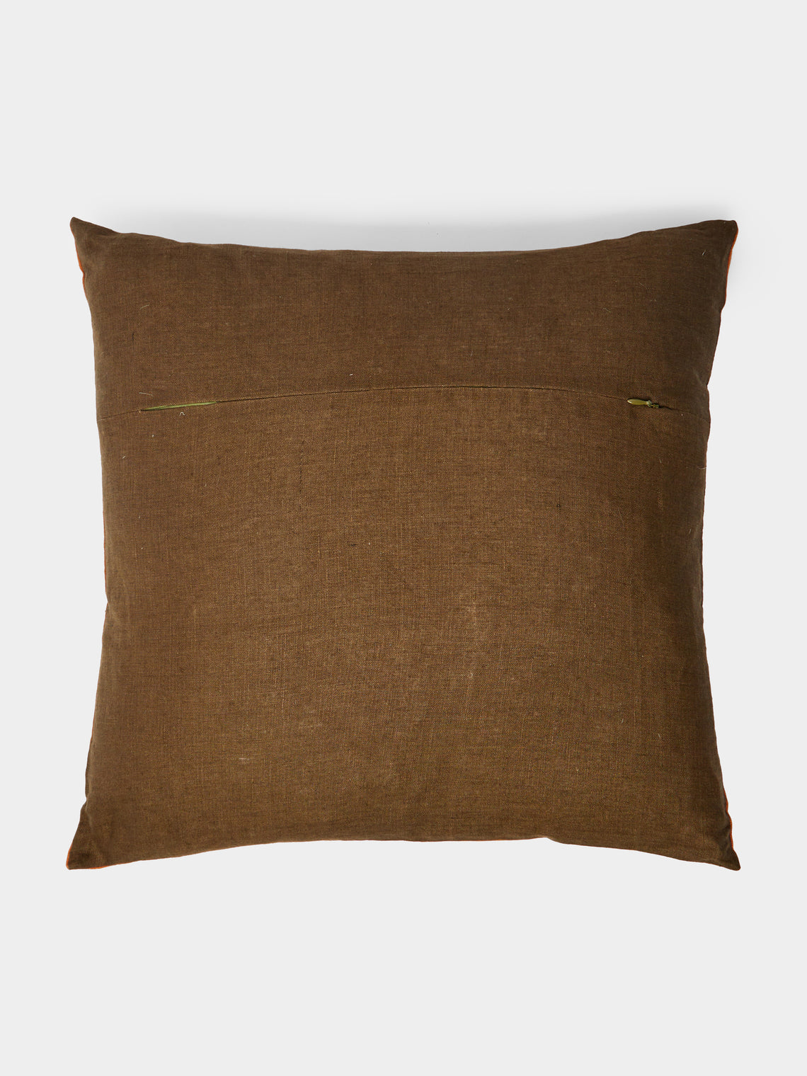 Rosemary Milner - Floral Hand-Embroidered Linen Cushion (19.5in/50cm) - Orange - ABASK