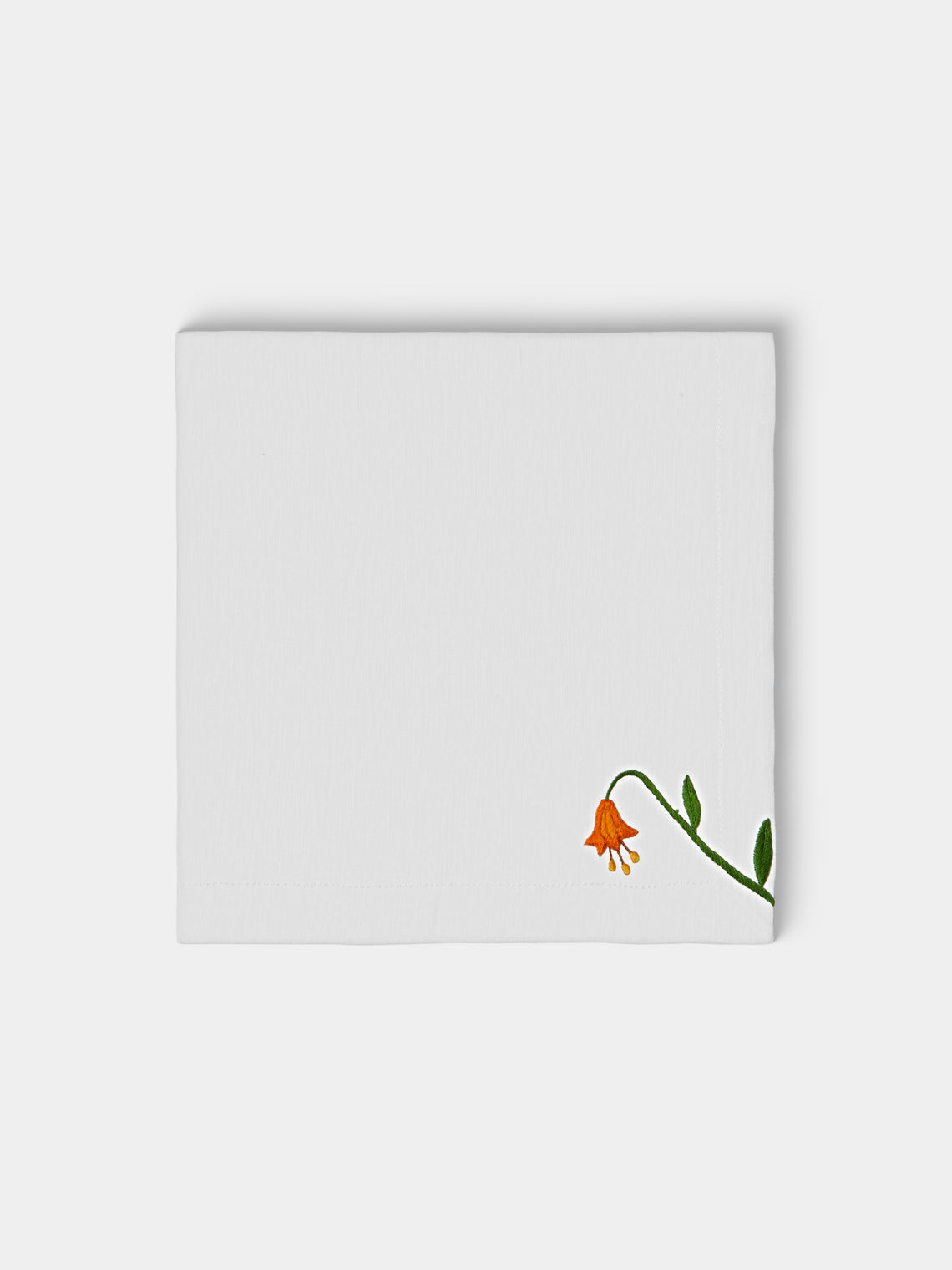 Taf Firenze - | Set of 6 | Summer Floral Hand-Embroidered Linen Napkins - White - ABASK